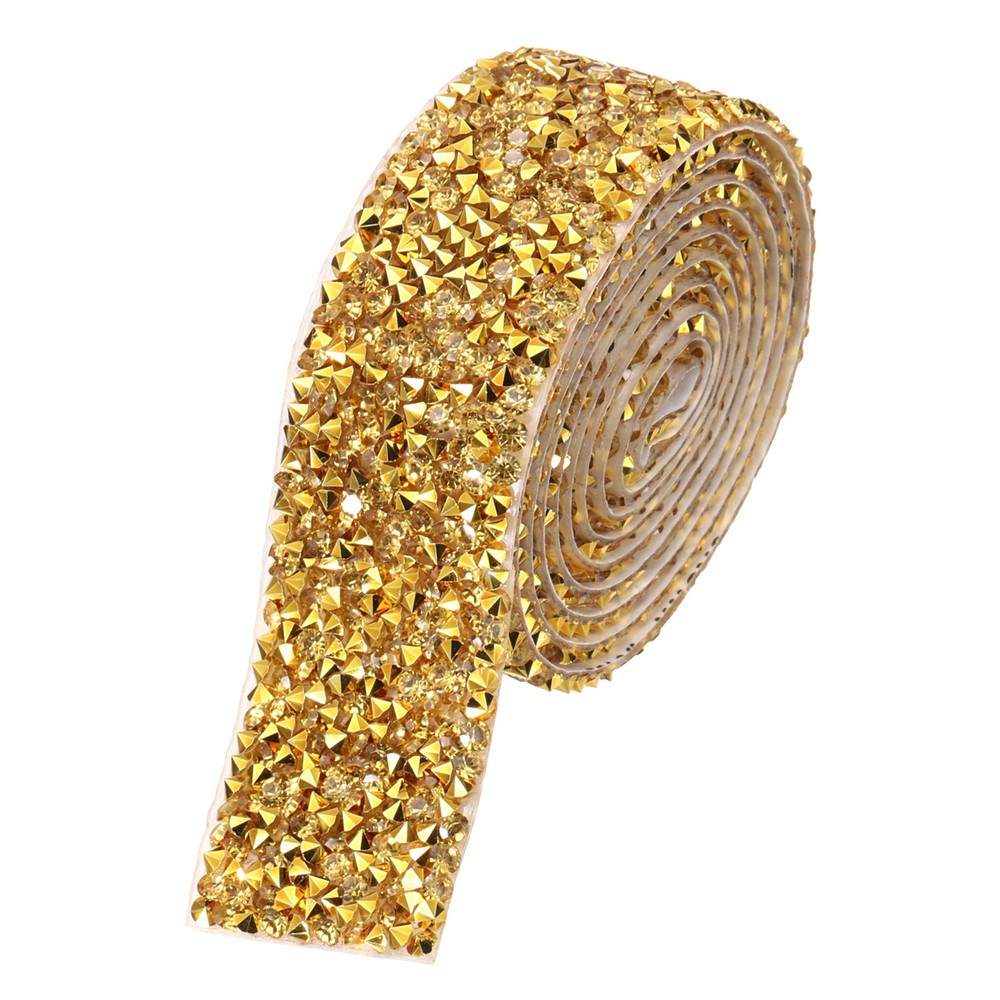 1 Inch x 1 Yard Crystal Rhinestone Sticker Ribbon Gold Yellow