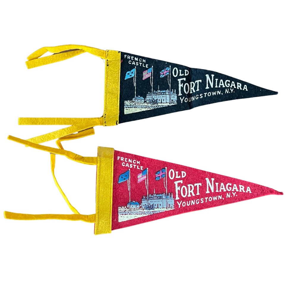 x2 Vintage Old Fort Niagara Pennant French Castle Youngstown NY Banner Flag Felt