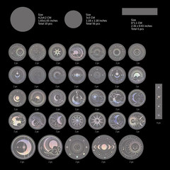 Transparent Laser Holographic Stickers 25 Pack Random Mix Round Moon Sun Star