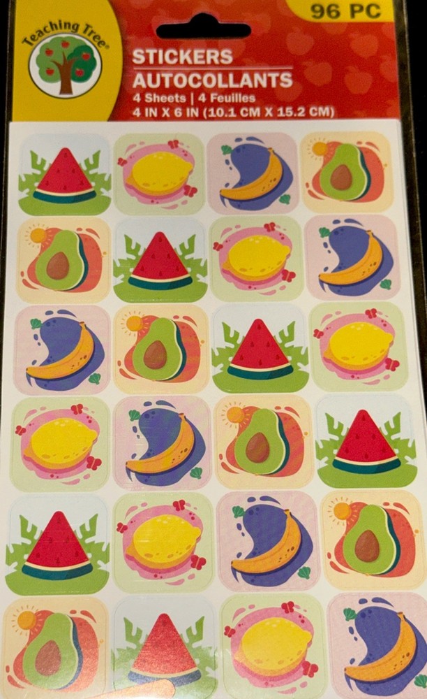 FRUITS✨96✨STICKERS✨🍉✨🍋✨🍌✨🥑✨6” X 4”✨YUMMY✨😋✨4 SHEETS✨AWESOME✨❤️💫
