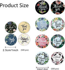 Thank You Stickers 1000 Pcs, 1.5 Inch 500 Pcs and 1 Inch 500 Pcs, Spring Flower