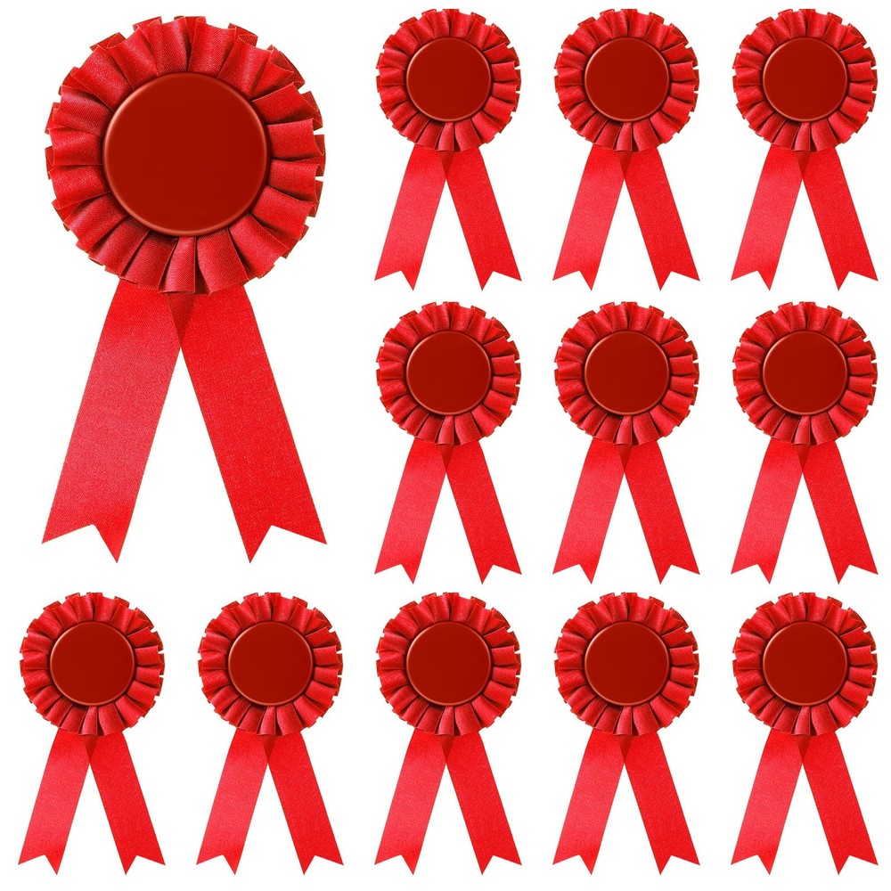 Blank Award Ribbon 12 Pieces Red 1st Place Rosette Medal for Competition