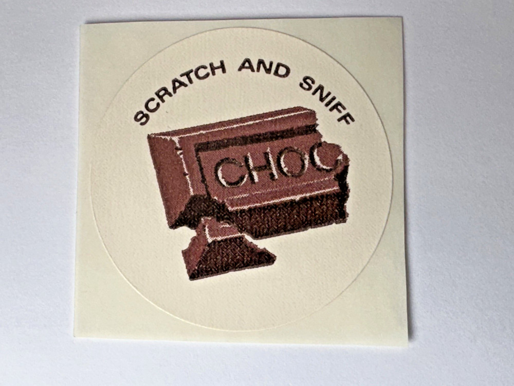 3M All About Series Scratch and Sniff CHOCOLATE Label/Sticker NOS Vintage 1974