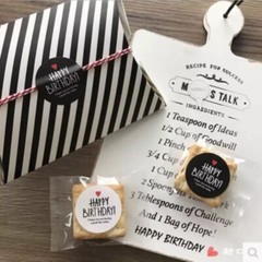 40x Round 4.5cm Happy Birthday Black N White Kraft Stickers Gift Favour Box