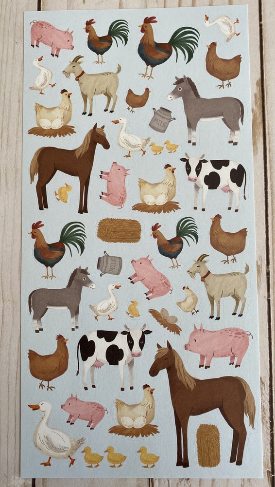 Stickers Farm Animals Matte Finish Paper Cow Horse Pig Chicken Duck Goat Donkey