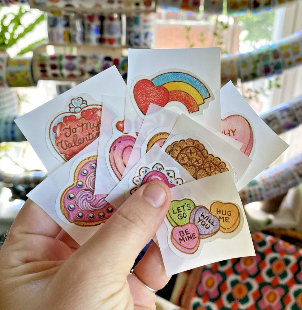 Vintage 80s Sticker Lot: Restored Valentine’s Day Heart Candy Stickers (READ)