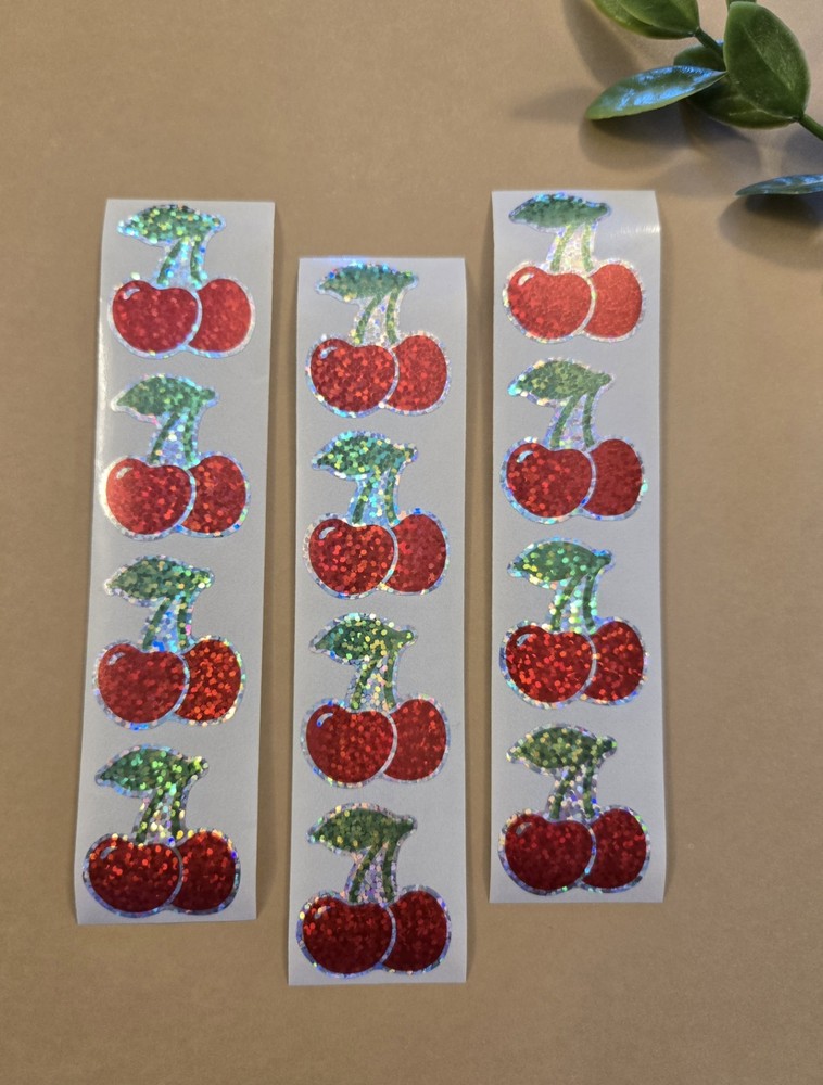 12 SPARKLY CHERRY STICKERS/ CUTE CHERRY STICKERS/ HOLOGRAPHIC CHERRY STICKERS