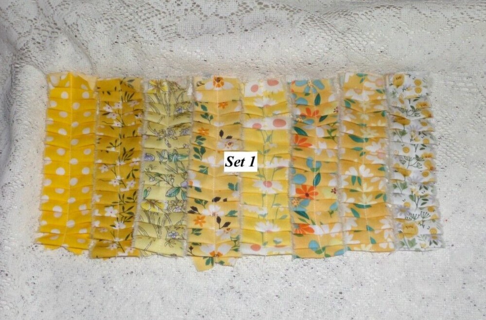 LOT of 8 SEWN Floral Fabric Ruffles For Junk Journals Scrapbook Pockets Tucks