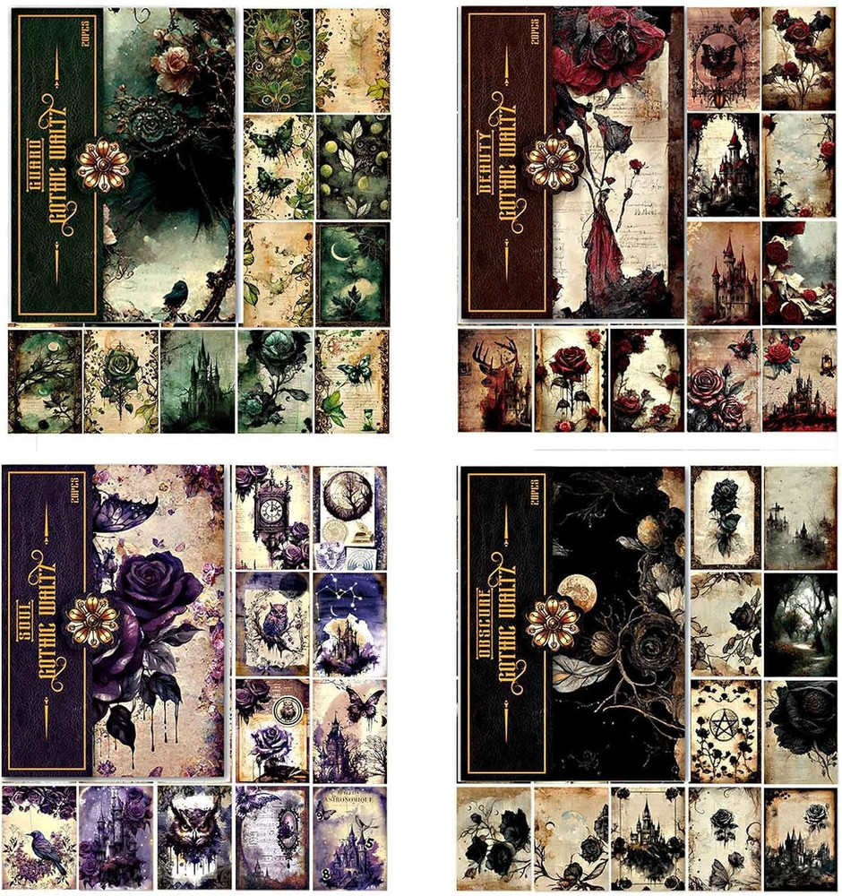 80 Sheets Gothic Scrapbook Paper for Scrapbook Kit, Vintage Ephemera for Junk Jo