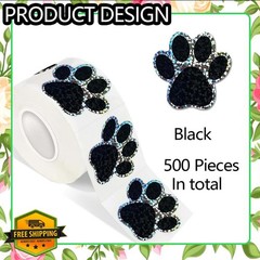 500pk Cute Dog Paws Stickers Glitter Vinyl Black Footprints Roll