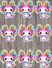 Colorful Axolotl Die Cut Vinyl Stickers Set Scrapbooking Laptop Water Bottle