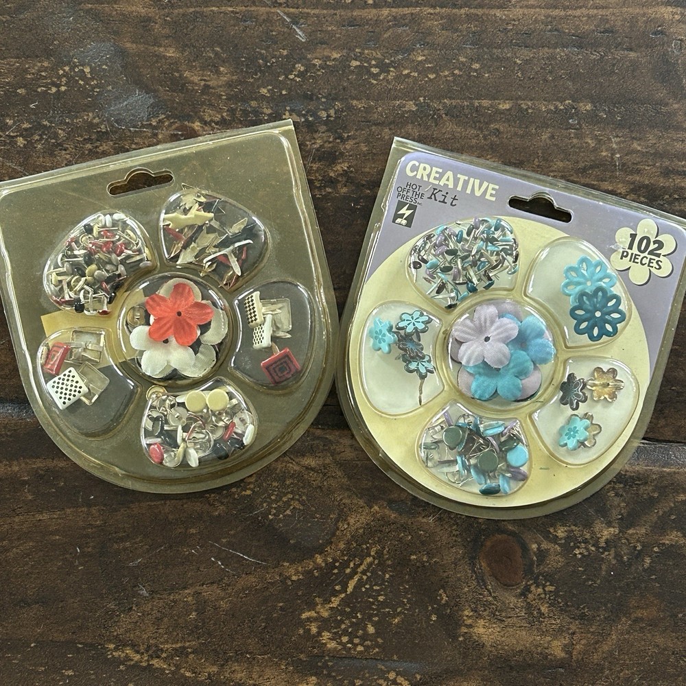 2 Creative Kits Flower Brad Embellishment Hot Off The Press Scrapbooking Cards