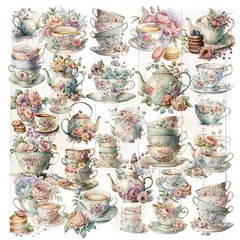 26 pcs Tea Cup Translucent Vellum Matte Surface Paper Sticker Scrapbook Craft