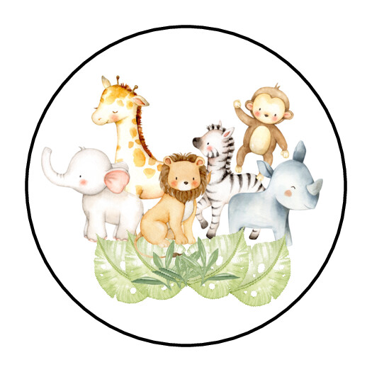 48 JUNGLE SAFARI ANIMALS ENVELOPE SEALS LABELS STICKERS 1.2″ ROUND