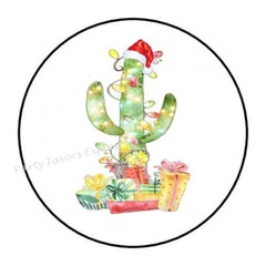 30 CHRISTMAS CACTUS WITH LIGHTS ENVELOPE SEALS LABELS FAVORS STICKERS 1.5″