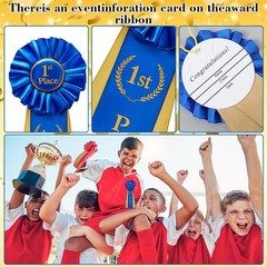 3pcs Badge Ribbons, Blue Award Ribbons, 1st Place Ribbon, Blue Rosette Ribbon…