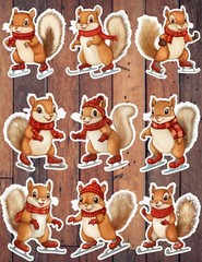 Ice Skating Squirrel Die Cut Vinyl Stickers Set Scrapbooking Laptop Waterbottle