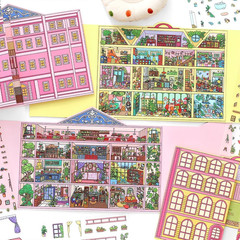 2PCS Foldable 3D Sticker Scene Book for Adults & Teens, DIY Isometric House
