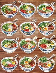 Bowl of Pho Die Cut Vinyl Stickers Set Scrapbooking Laptop Waterbottle