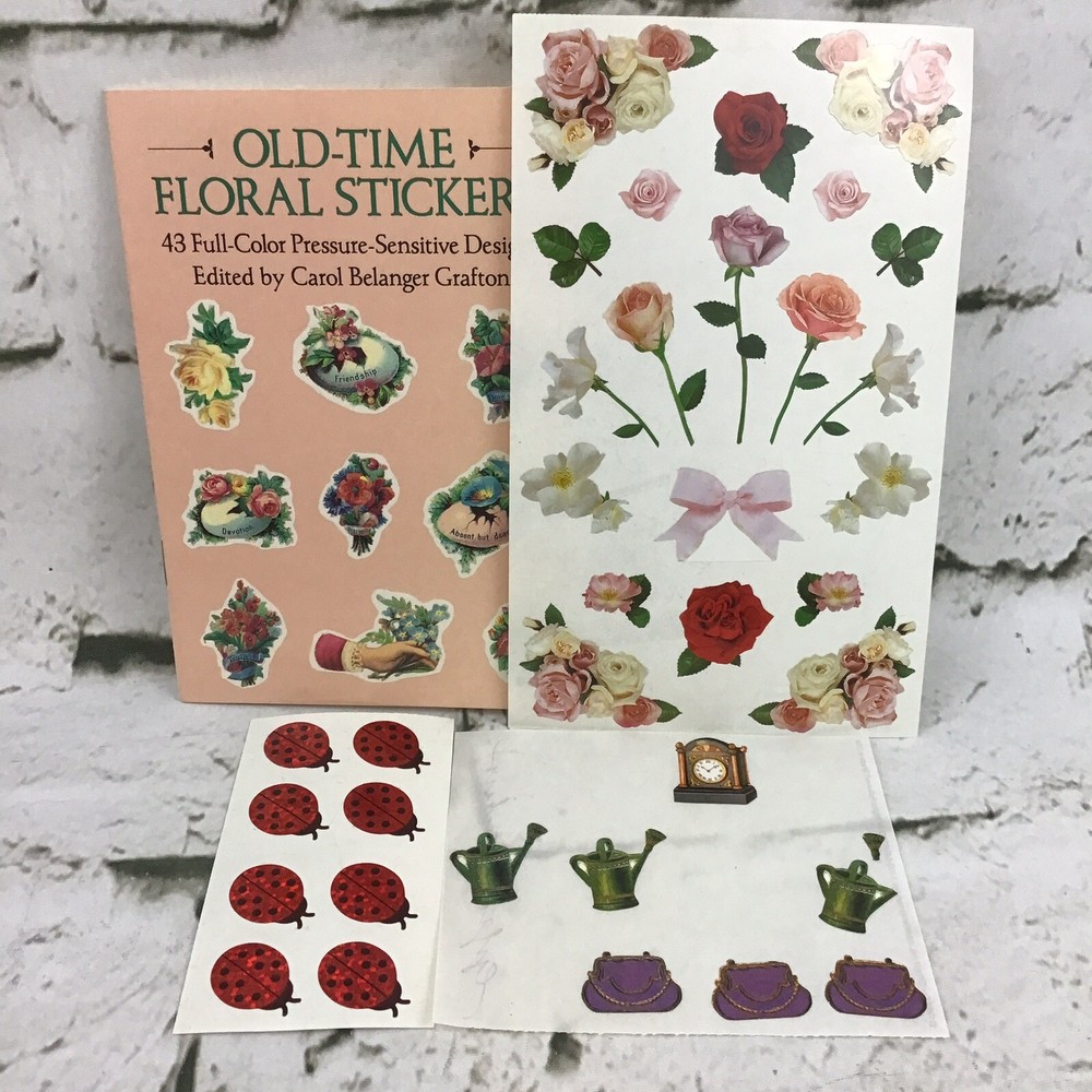 Assorted Sticker Lot Rose Floral Watering Cans Lady Bugs Scrapbooking Collectors