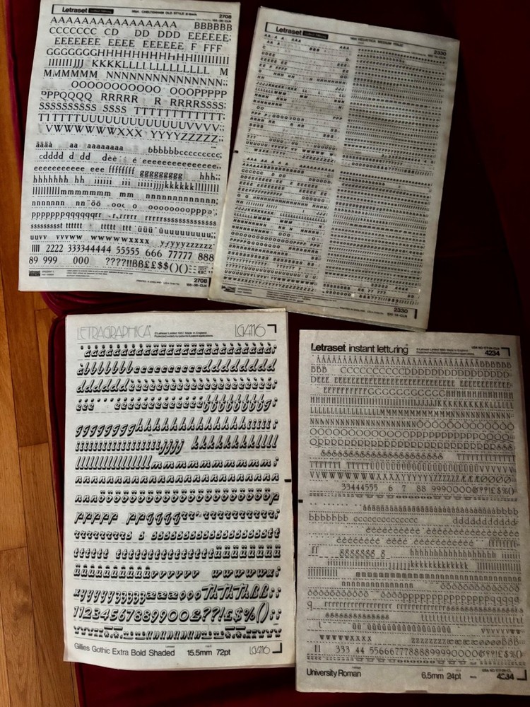 4 Letraset INSTANT LETTERING Transfer Letters Black
