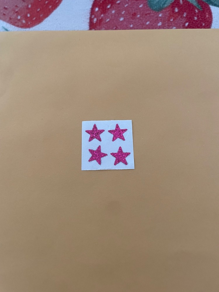 Vintage 1980s Small Pink Glitter Star Stickers