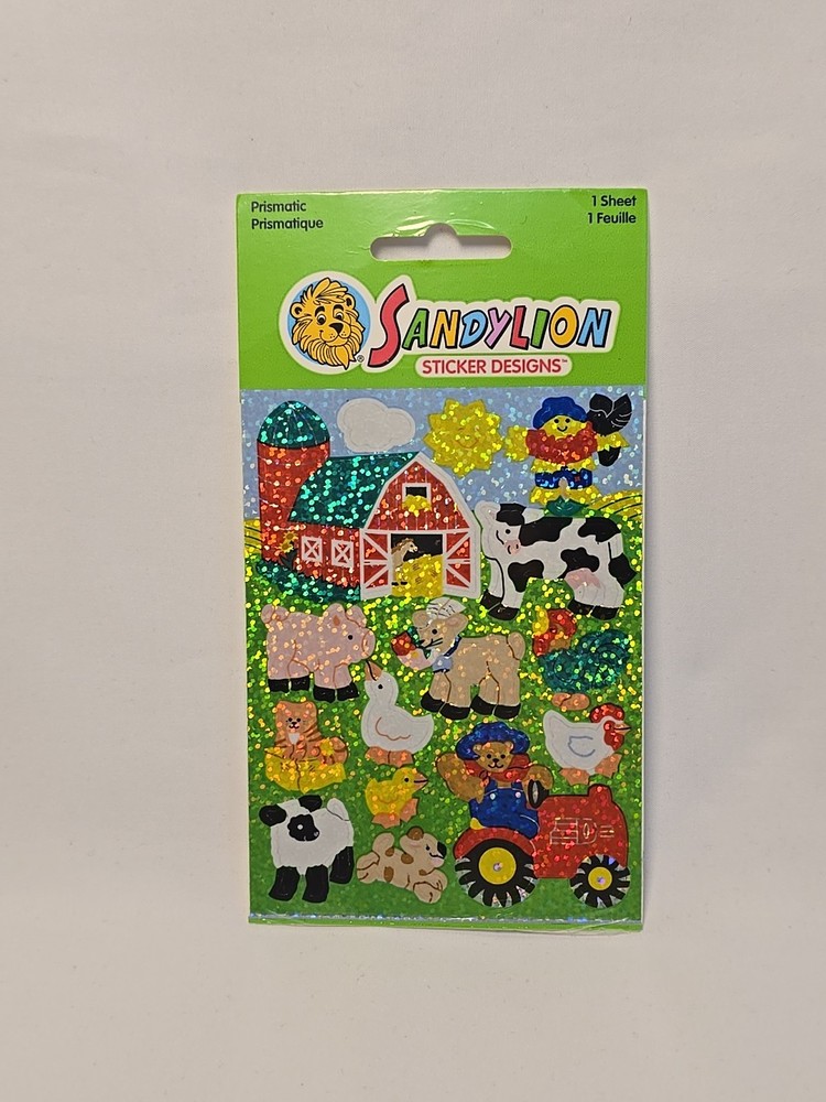 Vintage Sandylion Prismatic Farm Sticker Sheet Animals Barn Tractor Cow NEW