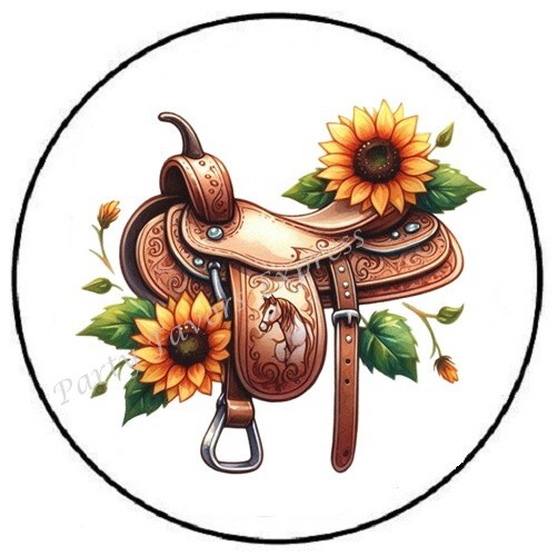 WESTERN SADDLE SUNFLOWERS ENVELOPE SEALS LABELS STICKERS PARTY FAVORS