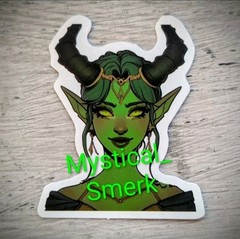 Haunted Active Spirit Demon Girl With Horns Shy Green Elf Sticker 1 Pc