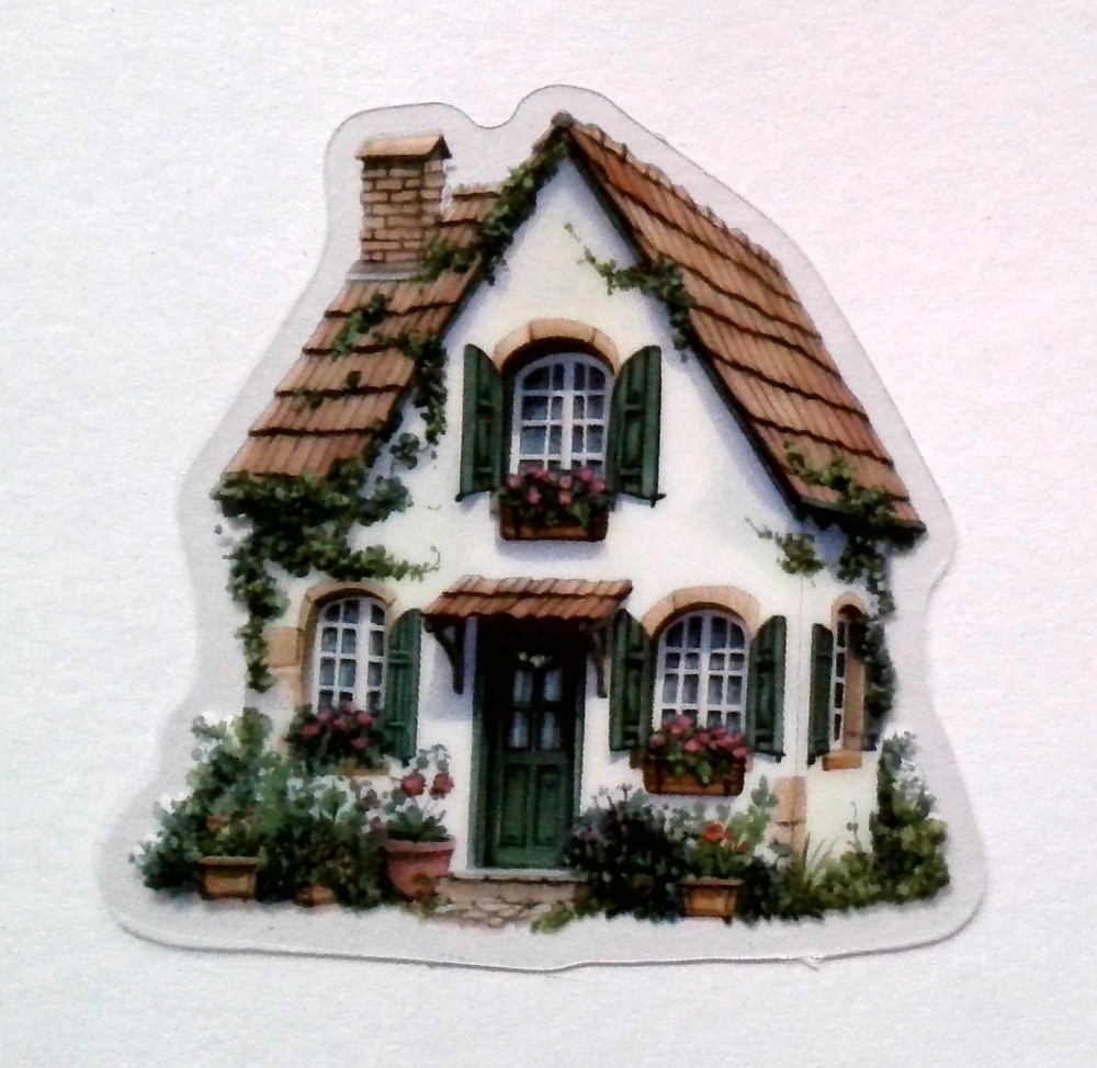 Cottage Style Fairy Tale House Clear Vinyl Decal Sticker Water Resistant Laptop