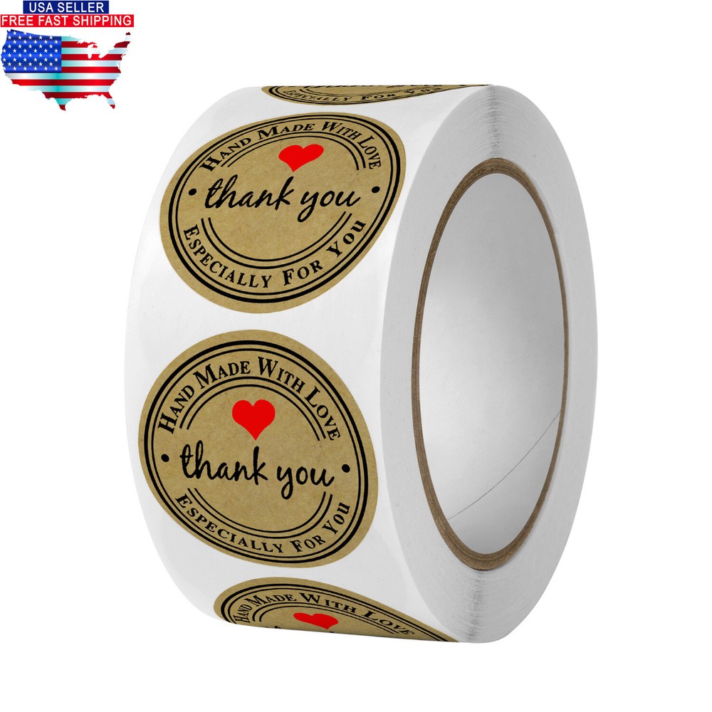 Hand Made With Love Stickers – Baked With Love – Kraft Style – 500 Per Roll