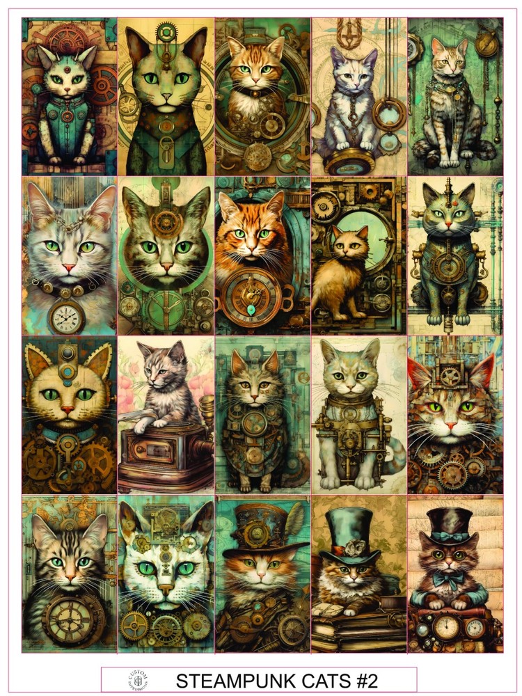 STEAMPUNK CATS #2 – COMPLETE SHEET OF 20 STICKERS
