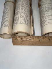 Lot of 7 Decorative Tied Rolled Paper Scrolls Made of Vintage Book Signatures