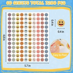 7200Pcs Boho Happy Face Stickers Round Mini Incentive Decals for Students, T…