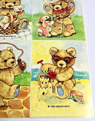2 Vtg Sticker Sheets 1989 Gibson Teddy Bear Playing Outside Cute Animals USA