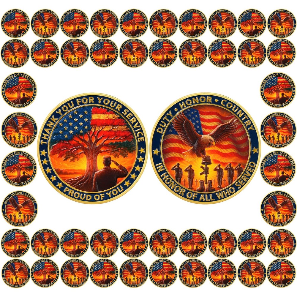 50 Pcs Eagle Veterans Challenge Coins Bulk – Thank You for Your Service Coins w