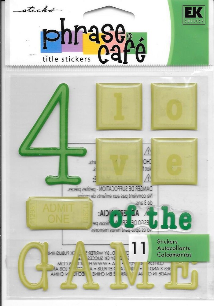 EK SUCCESS Phrase Cafe Epoxy Sticker Embellishments Love of the Game Sports