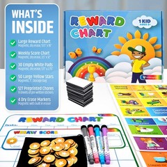 Magnetic Reward Chart for Kids, 127 Stickers, 30 Chores, Fridge Star Chart