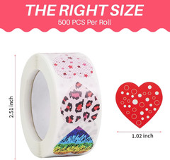 1000 Colorful Love Heart Stickers for Holiday Decorations (1 Inch / 2 Rolls)