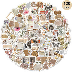 Vintage Natural Stickers-120Pcs Waterproof Scrapbook Aesthetic Sticker, Daily