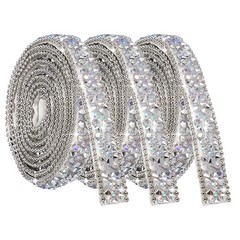 3Rolls Self Adhesive Resin Rhinestone Strips for Crafts Silver AB