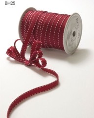 MAY ARTS RIBBONS~GROSGRAIN WITH STITCHED EDGE~BURGUNDY & WHITE~3/8″ X 3 YARDS!