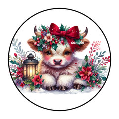Christmas Stickers Envelope Seals Labels 1.5″ Favors Baby Highland Cow Tags (30)