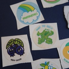 Vtg 80s Trend Scratch & Sniff Sticker Lot- Green Holiday Pear Grape Fruit Ghost