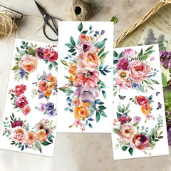 3Pcs/Set Watercolor Flower Rub on Transfers for Furniture and Crafts 6X12 Inch R