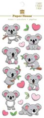 Paper House Cute Koala Bear Stickers Foil Accents Pink Ears Hearts Playful
