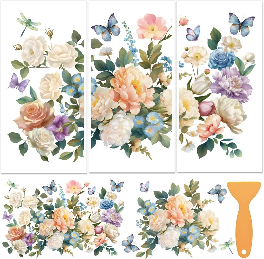 3 Sheets Rub on Transfers for Crafts and Furniture,Flower Cluster,Cold IOD
