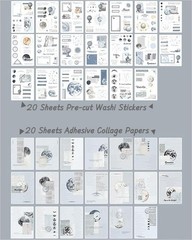 40 Sheets Vintage Washi Stickers Book for Adults, Scrapbook Ephemera with 180pcs