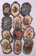 Set of 12 Victorian Floral Tag Stickers Glossy ~ Junk Journal Supplies Scrapbook