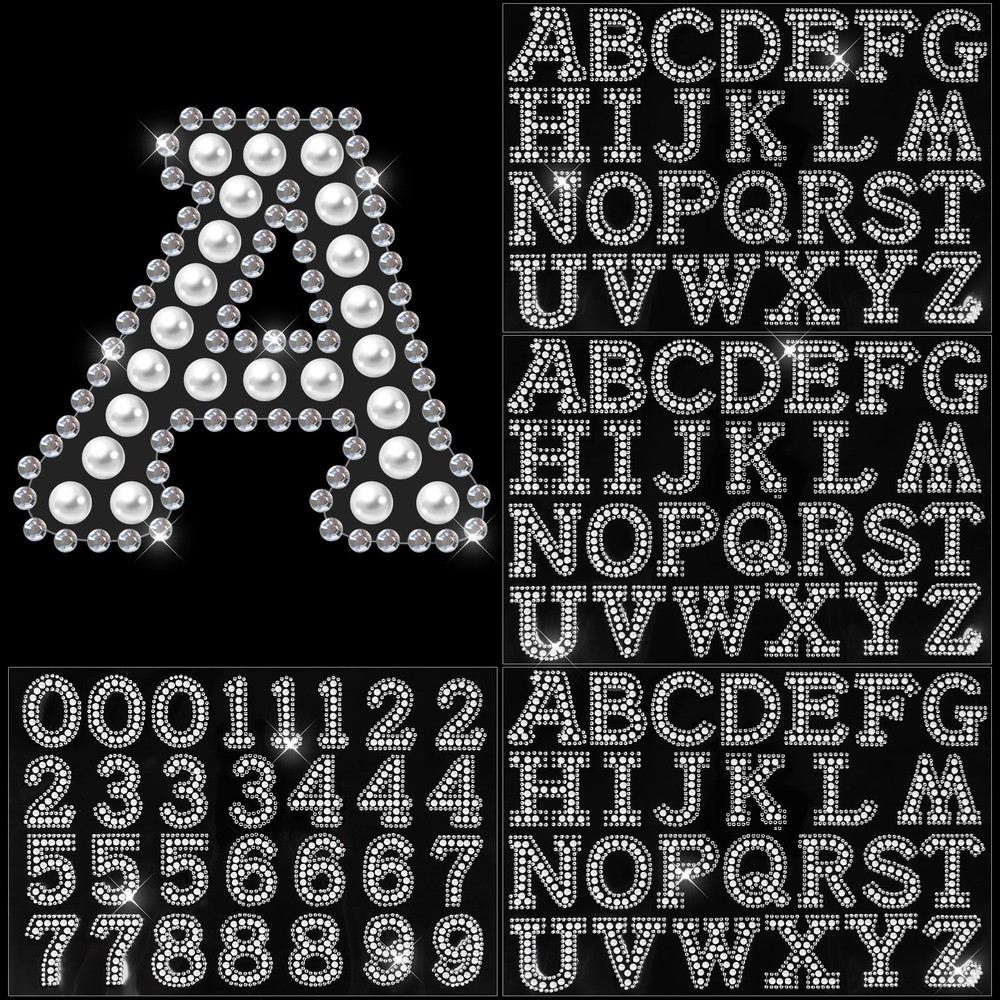 107 Pcs 4 Sheets Pearl Self Adhesive Stickers 3 Sheets A-Z Glitter Rhinestone…